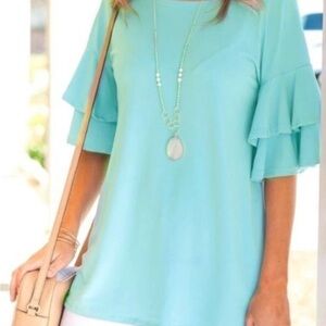 Zenana Women's Windsor Ruffle Sleeve Top Mint Small 